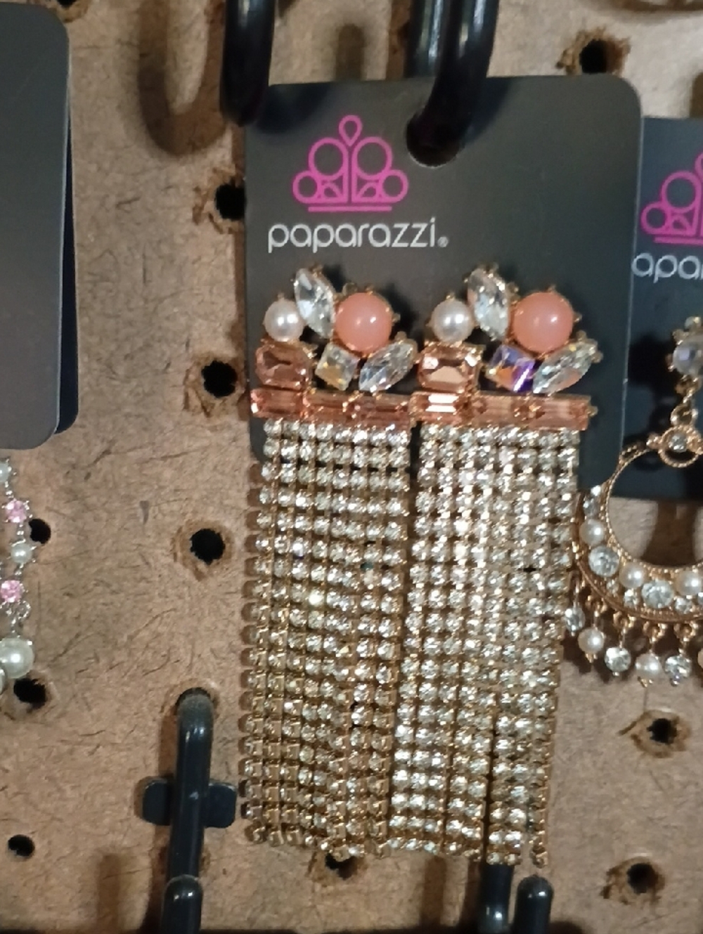 Paparazzi Rose Gold Crystal Drape Earrings with Pink Accents